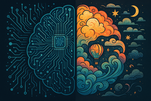 Illustration of a digital brain fusing circuitry and imagination